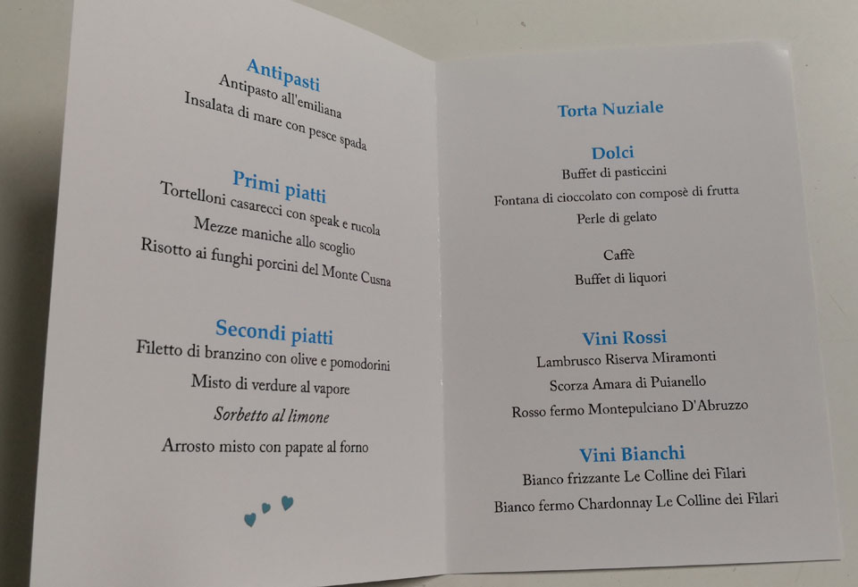 Il menu del banchetto